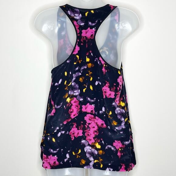 GEMMA 100% silk floral racerback flowy layered tank blouse black/pink size small - Picture 4 of 5